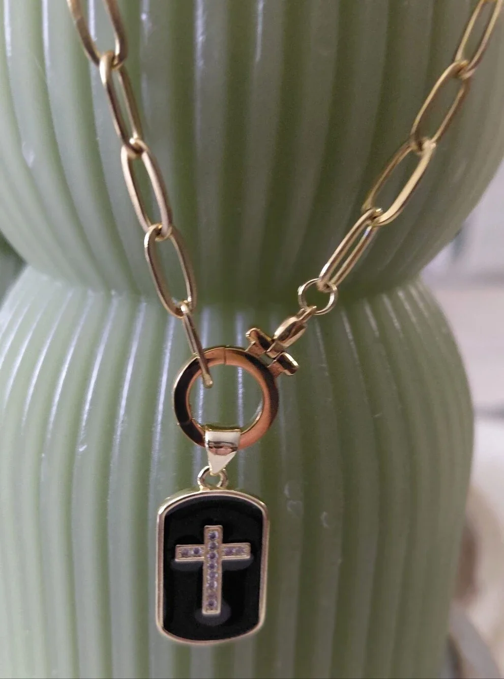 Gold-Tone Black Cross Pendant Necklace